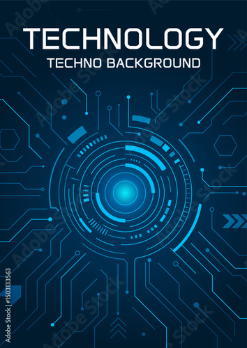 Futuristic Technology Background with Digital Circular Interface and Circuit Lines