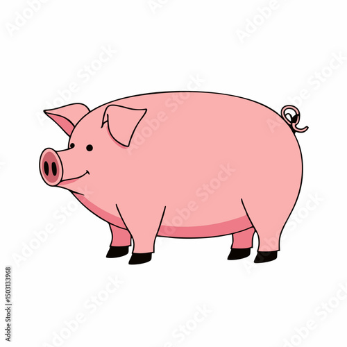 Cute Pink Pig Vector Icon in Flat Design