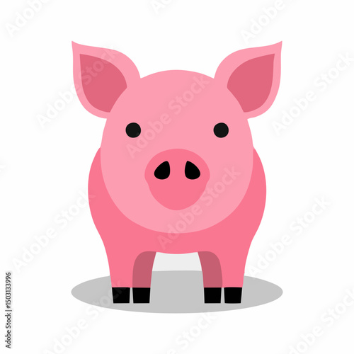 Cute Pink Pig Vector Icon in Flat Design