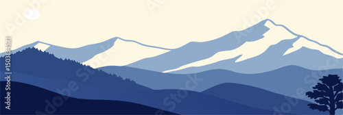 Blue Mountain Range Landscape: Panoramic View