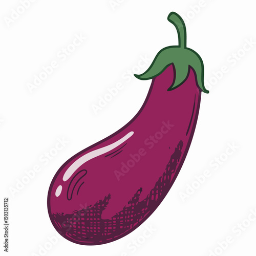 Hand-drawn illustration of a purple eggplant