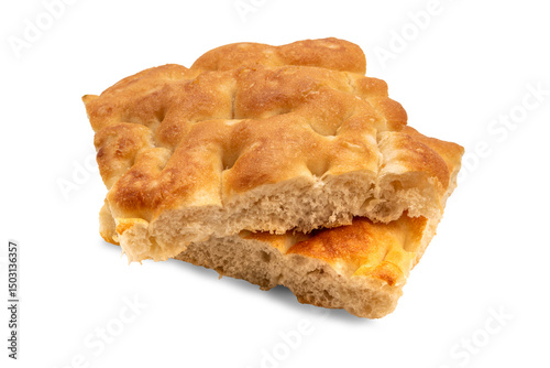 Slices of flatbread Genoese focaccia isolated
