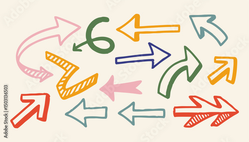 Colorful Hand-Drawn Arrow Collection: Vector Graphics