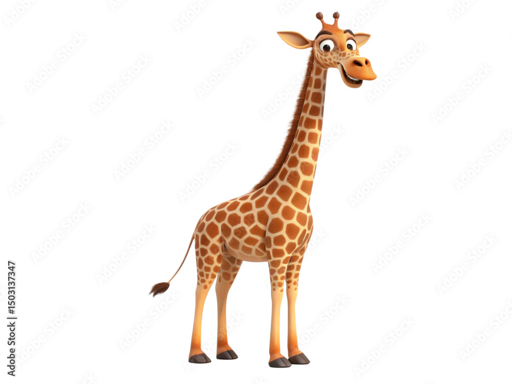 Naklejka premium Adorable Cartoon Giraffe Illustration Friendly Animal Character 3D Render Happy Expression