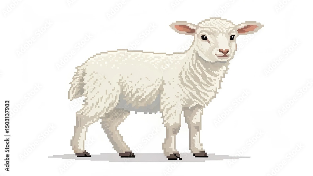 Obraz premium Cute Pixel Art Sheep on White Background