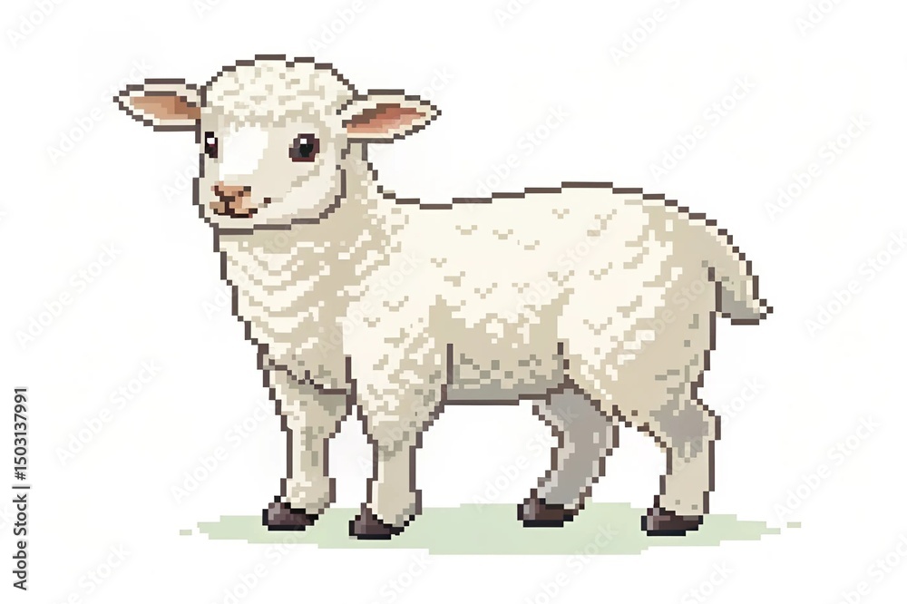 Fototapeta premium Cute Pixel Art Sheep on White Background