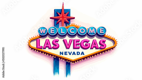 Vector illustration of the iconic "Welcome to Las Vegas" sign in a modern vibrant color scheme.