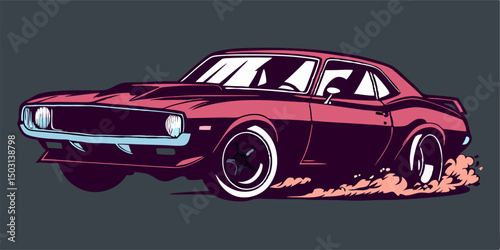 Classic Muscle Car Illustration: Vintage Red Coupe