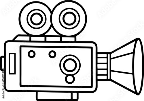 Classic Movie Camera Line Art Vector Illustration
