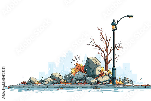 Construction Debris Blocking Sidewalk in City city isolated