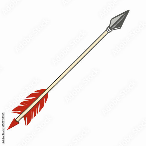 Red Feather Arrow with Metal Tip - Hunting Arrow Graphic