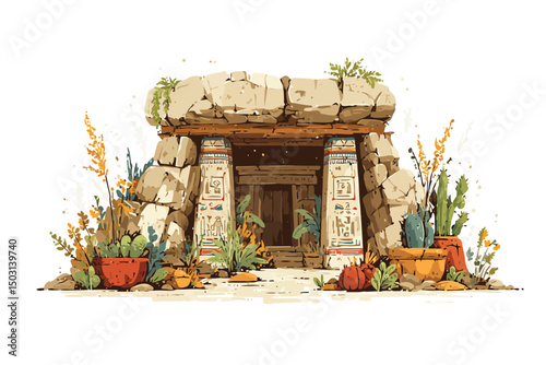 Egyptian Hieroglyphs in Ancient Tomb Chamber custom isolated