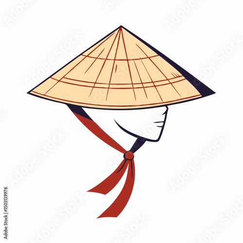 Asian Woman Wearing Traditional Conical Hat