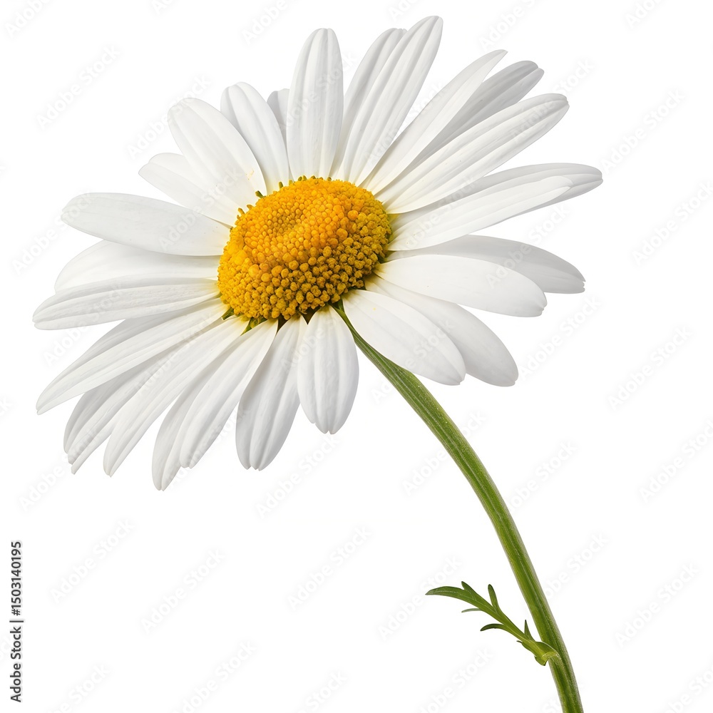 Fototapeta premium One daisy white background top view high-resolution