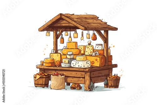 Market Stall Displaying Gourmet Cheese Selection delicacy isolated