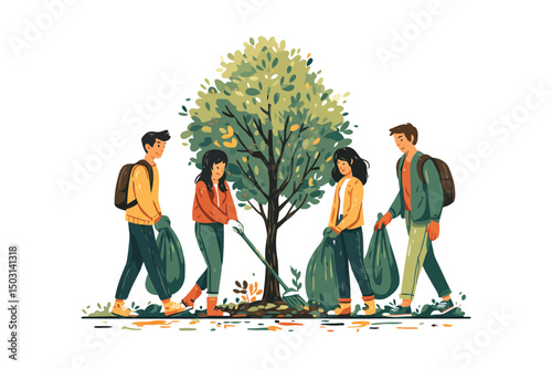 Volunteers Cleaning Up Public Park Area ecology isolated