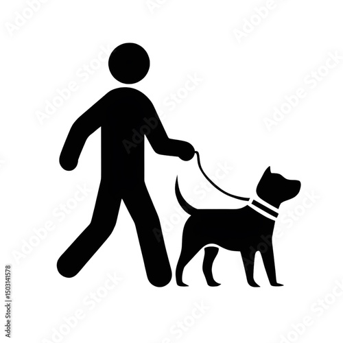 Dog Walking Icon Silhouette – Pet Care, Leash, and Owner Graphic Symbol