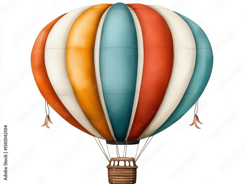 Obraz premium Vintage Hot Air Balloon Illustration with Muted Orange Blue and White Stripes