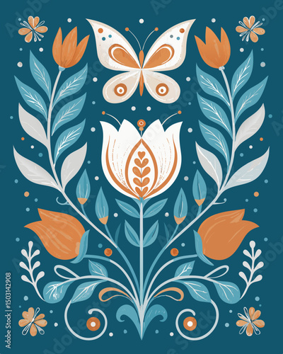 Abstract seamless floral pattern with butterflies, a vibrant spring nature illustration