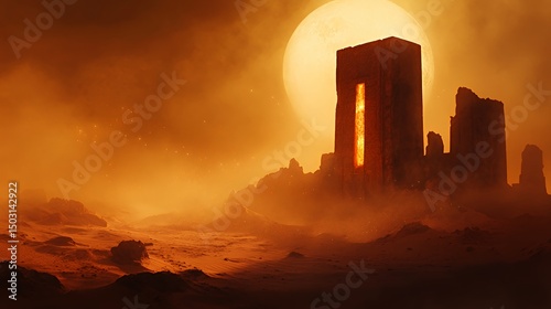 Ancient Tower Glows in a Desolate Orange Landscape