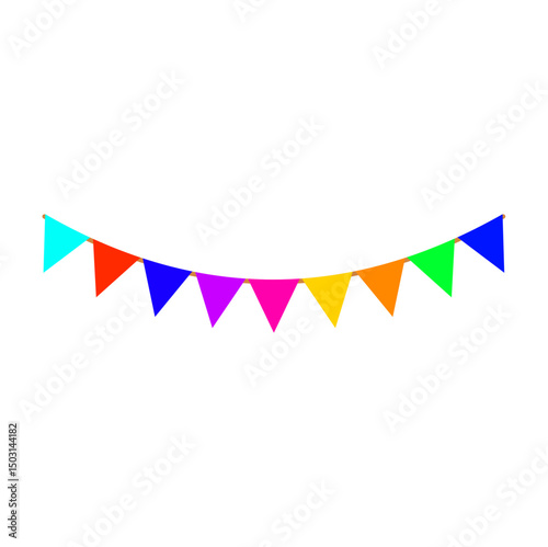 Festive flag garland vector illustration. Retro bunting in simple flat style, isolated on white background. Carnival, birthday, circus border decoration.