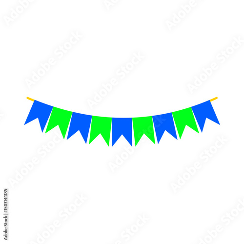 Festive flag garland vector illustration. Retro bunting in simple flat style, isolated on white background. Carnival, birthday, circus border decoration.