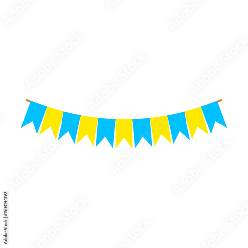 Festive flag garland vector illustration. Retro bunting in simple flat style, isolated on white background. Carnival, birthday, circus border decoration.