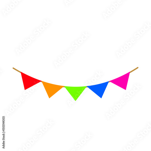 Festive flag garland vector illustration. Retro bunting in simple flat style, isolated on white background. Carnival, birthday, circus border decoration.