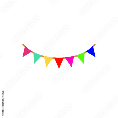 Festive flag garland vector illustration. Retro bunting in simple flat style, isolated on white background. Carnival, birthday, circus border decoration.