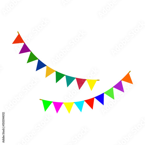 Festive flag garland vector illustration. Retro bunting in simple flat style, isolated on white background. Carnival, birthday, circus border decoration.
