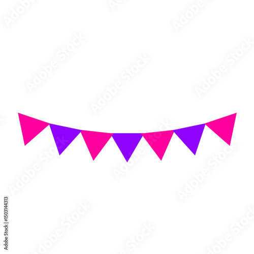 Festive flag garland vector illustration. Retro bunting in simple flat style, isolated on white background. Carnival, birthday, circus border decoration.