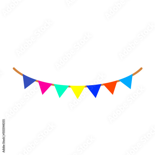 Festive flag garland vector illustration. Retro bunting in simple flat style, isolated on white background. Carnival, birthday, circus border decoration.