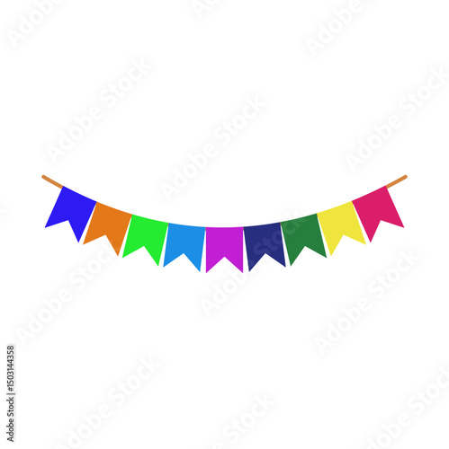 Festive flag garland vector illustration. Retro bunting in simple flat style, isolated on white background. Carnival, birthday, circus border decoration.