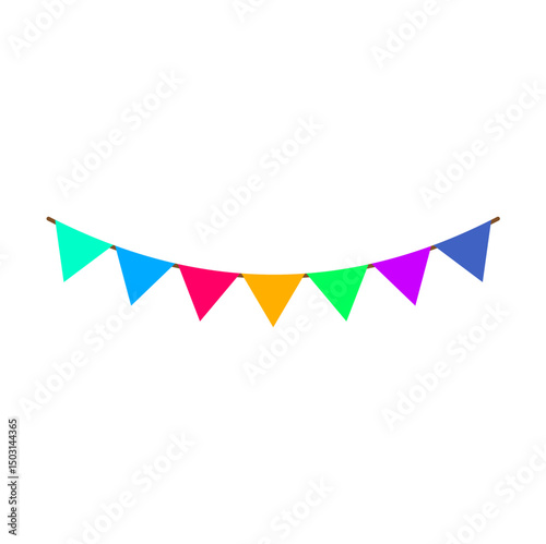 Festive flag garland vector illustration. Retro bunting in simple flat style, isolated on white background. Carnival, birthday, circus border decoration.