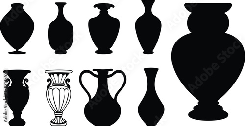 vase silhouette, decorative vase pottery illustration on a white background. 