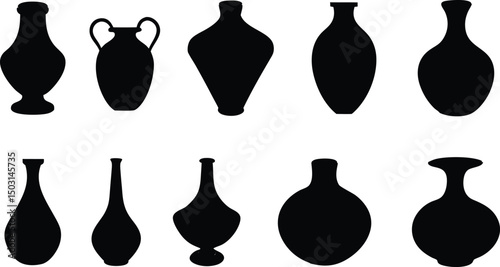 vase silhouette, decorative vase pottery illustration on a white background. 