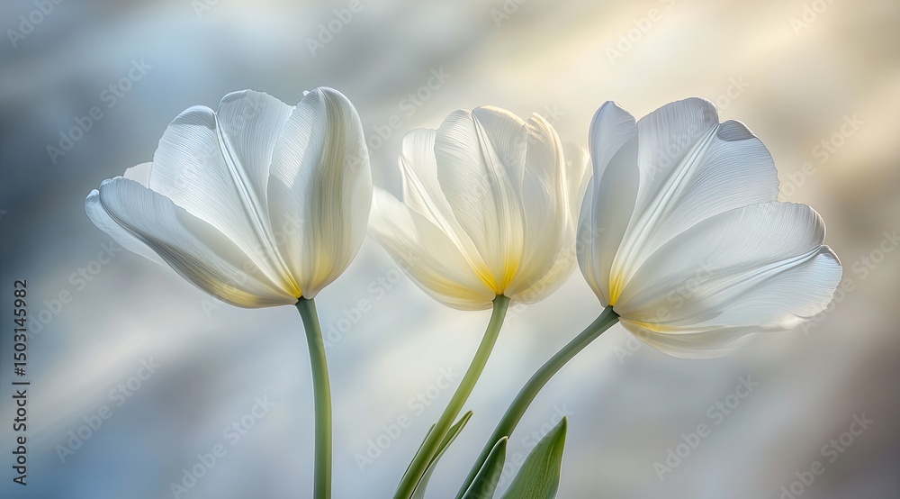 Naklejka premium Delicate white tulips in soft light