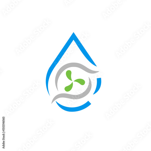 Modern Minimalist Water Drop Shape with Fan Icon Logo Design