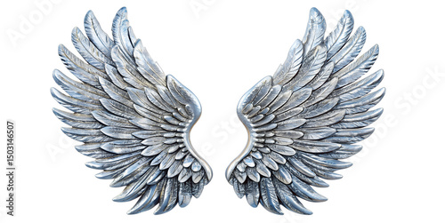 Glossy silver wings  isolated on white background. PNG Transparent file type with high definition quality And vibrant color grading Available.