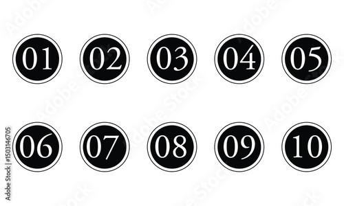 Set of 1 to 10 numbers simple design isolated. typography set of rounds 1 to 10 numbers. bullet point number icons collection. numeral typographic line and flat icons set. vector illustration EPS 20 .
