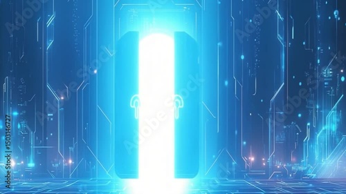Animation video Abstract blue technology background with fiber optic light spots.