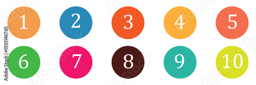 Set of 1 to 10 numbers simple design isolated. typography set of rounds 1 to 10 numbers. bullet point number icons collection. numeral typographic line and flat icons set. vector illustration EPS 20 .