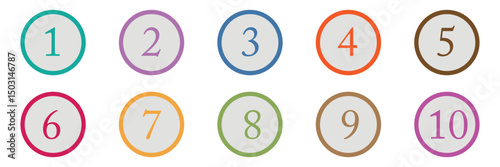 Set of 1 to 10 numbers simple design isolated. typography set of rounds 1 to 10 numbers. bullet point number icons collection. numeral typographic line and flat icons set. vector illustration EPS 20 .