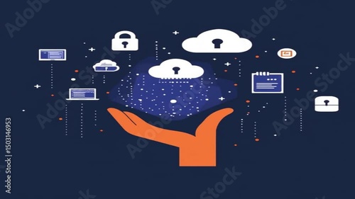 Animaton video Cloud computing technology concept illustration featuring business icon elements and internet communication design.