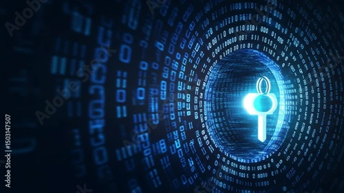 Animation video Blue binary code streams form a digital matrix background, representing global data and internet communication concepts.