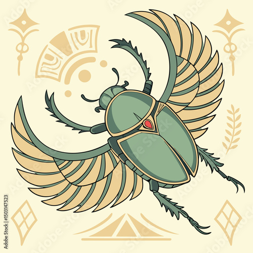 Fantasy Style Scarab Beetle Vector with Jewel Encrusted Details and Vibrant, Mystical Design Elements

