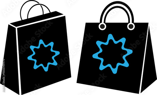 set of shopping bags, Two black shopping bags with a starburst design. 