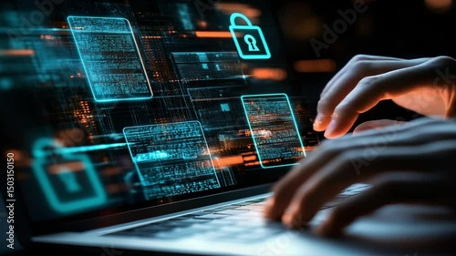 Animation video A computer virus in hand infecting the digital network system.