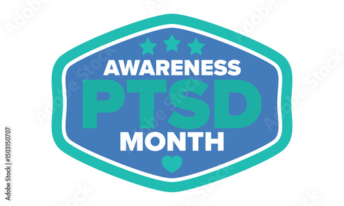 PTSD Awareness Month in June. Post Traumatic Stress Disorder. Celebrated annual in United States. Medical health care and awareness design. Poster, card, banner and background. Vector illustration