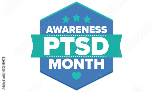 PTSD Awareness Month in June. Post Traumatic Stress Disorder. Celebrated annual in United States. Medical health care and awareness design. Poster, card, banner and background. Vector illustration